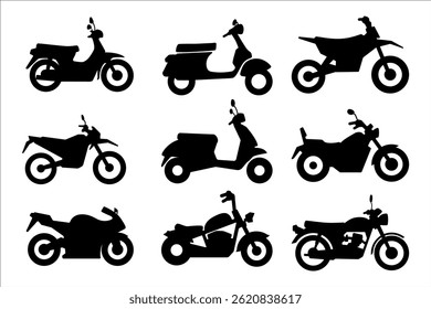 silhouette motorbike collection set on black color