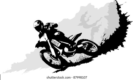 A Silhouette Of A Motorcycle Racer Commits High Jump;