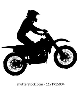 Silhouette of motorcycle rider performing trick on white background
