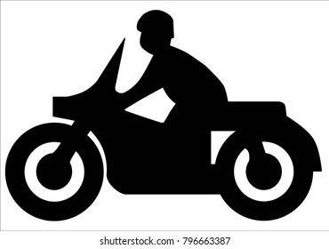 Silhouette of a motorcycle and rider of the type found on traffic signs.