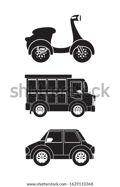 Silhouette of motorcycle truck and car\
vehicles design, Transportation travel trip urban motor speed fast\
automotive and driving theme Vector\
illustration