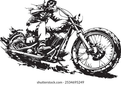 Silhouette of a motorcyclist riding a custom chopper bike at high speed, symbolizing freedom, adventure, and rebellious spirit.  
