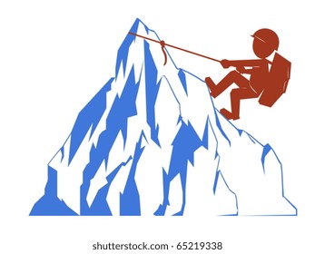 Silhouette mount climber with blue rock