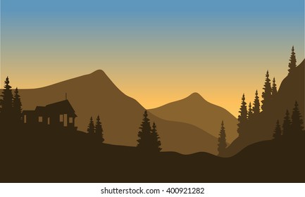 Silhouette of the mountain from below with brown background