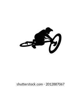 Silhouette Mountain Bike BMX Jump in Flat Style Logo Design Vector