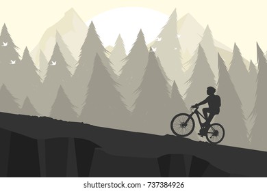 Silhouette mountain bike scene vector outdoor sports background