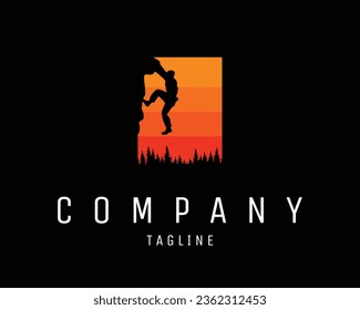 Silhouette alpinista. un fondo blanco aislado da a un escalerón que se adentra en las rocas de la montaña. lo mejor para logotipos, insignias, emblemas, íconos, stickers de diseño, industrias amantes de la naturaleza.