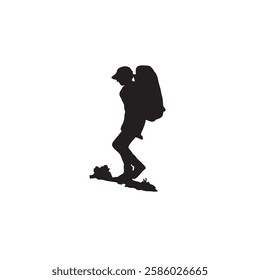 Silhouette of a mountain climber. Mountain climber silhouette. Perfect for stickers, icons, advertising. 