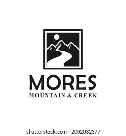 Silhouette of Mountain and Creek Logo Design