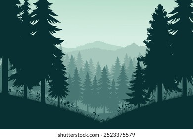Silhueta montanha paisagem floresta ao crepúsculo crepúsculo
