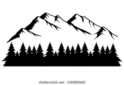 Silhouette Mountain and Forest on White Background