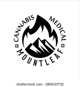 Silhouette Mountain and Leaf with Letter Mount Leaf, Cannabis, Medical for Herbal Medical Logo Design Inspiration