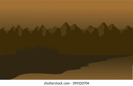 Silhouette of mountain lined with brown background