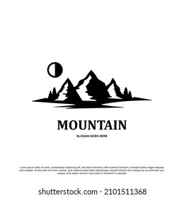 Silhouette mountain logo design. Mountain, River and sun or moon vector 