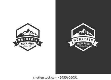 silhouette Mountain peak badge logo design with hexagon graphic idea for climber, adventure vector logo illustration