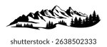 Silhouette mountain range and forest isolated on white background, vector design