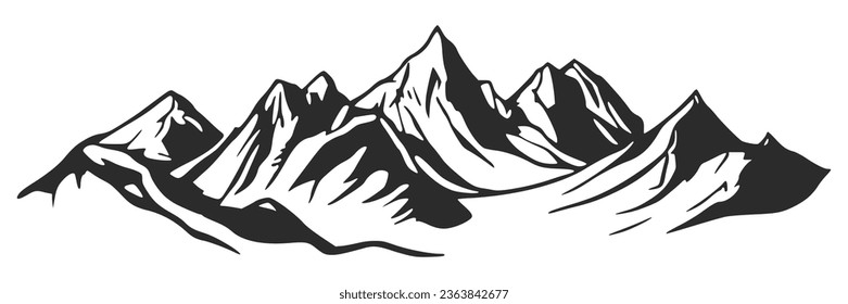 Silhouette mountain range isolated on white background, vector design