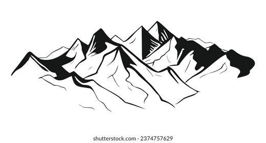 Silhouette mountain range isolated on white background, vector design