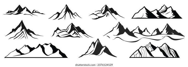 Cordillera de silueta aislada en fondo blanco, conjunto de diseño vectorial