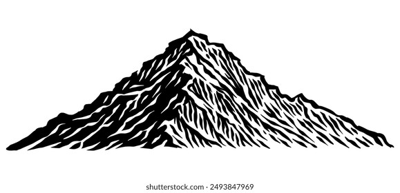 Silhouette mountain range isolated on white background, Rustic illustration