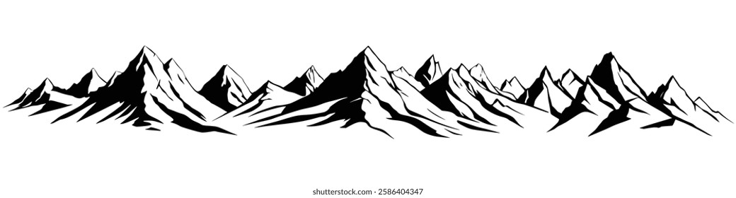 Silhouette mountain range isolated on white background, vector design