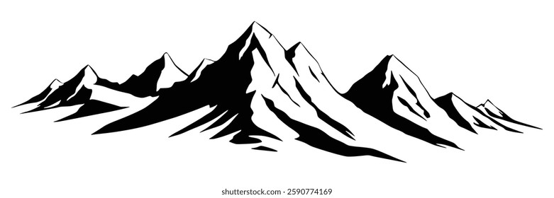 Silhouette mountain range isolated on white background, vector design