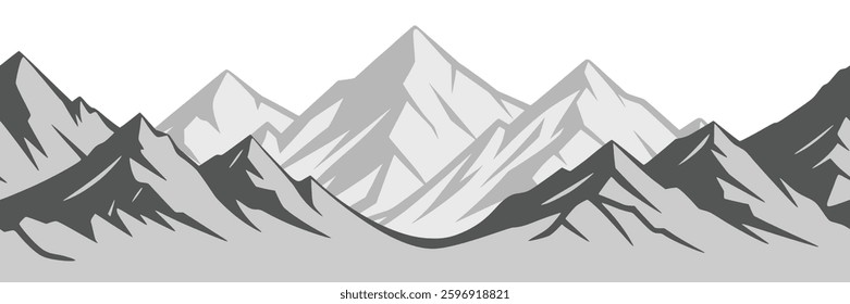 Silhouette mountain range isolated on white background, seamless border, vector design