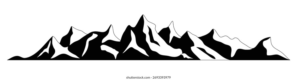 Silhueta gama de montanha isolada no fundo branco, design vetorial