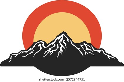 Silhouette of a mountain range with a setting sun backdrop design