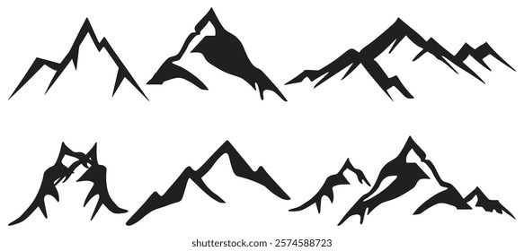 Silhouette Mountain Ranges Vector Art. Isolated On Transparent Background.