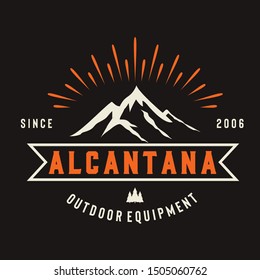 Silhouette of mountain with ray of light line and unique typography which suit for product outdoor equipment logo, promotional or marketing material