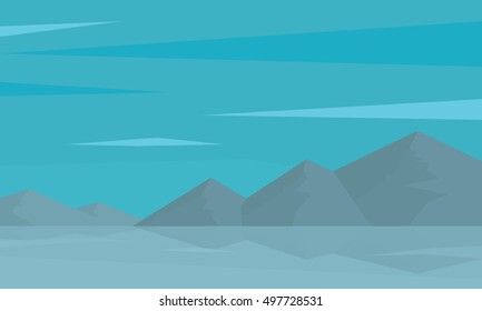 Silhouette of mountain and reflection in water vector illustration