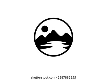 silhouette mountain river logo design vector illustration
