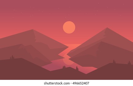 Silhouette of mountain and river vector illustration