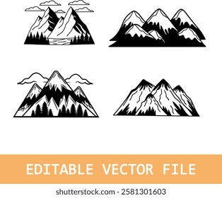 Silhouette mountain set vector design