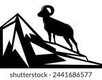 Silhouette of a mountain sheep or ram in the mountains. The concept for the ram logo