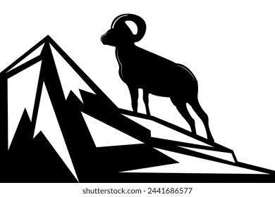 Silueta de una oveja de montaña o carnero en las montañas. El concepto del logotipo de ram