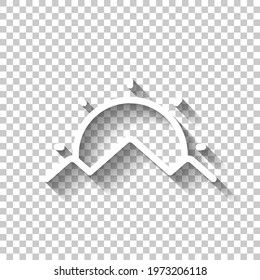 Silhouette of mountain, simple icon. White linear icon with editable stroke and shadow on transparent background