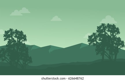 Silhouette of mountain with tree scenery