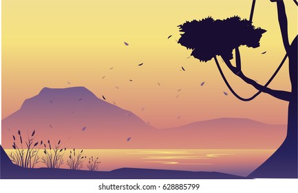 Silhouette of mountain and tree scenery