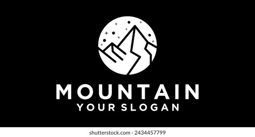 silhouette of a mountain view at night with mountain and circle shapes