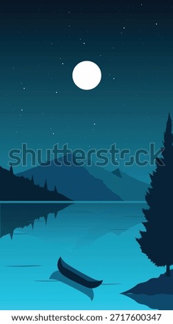 Silhouette of a mountain view at night with a sprinkling of stars and a full moon in the middle