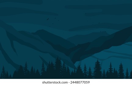 Silhouette der Bergblicke bei Nacht