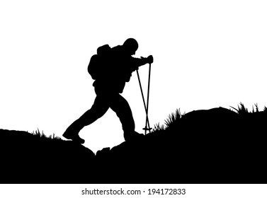 silhouette of a mountaineer 