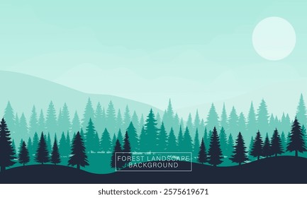Silhouette of mountains and coniferous forest. Vector illustration.
