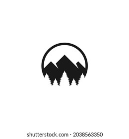 Silhouette of Mountains, Forests, Trees, Pines, Firs, Natural Landscape Logo Design   