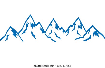 silhouette mountains hand draw icon blue on white, stock vector illustration