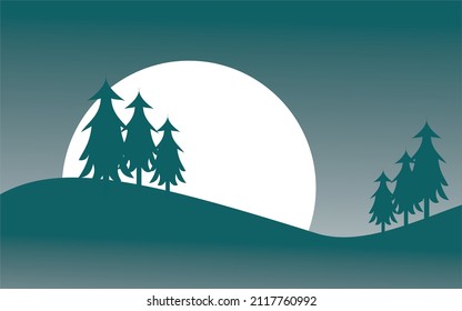 silhouette of mountains and hills at sunset in the wild west desert with fir trees.