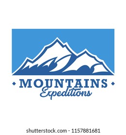 Silhouette of mountains isolated on blue background with simple typography. Vector illustration of outdoor activity