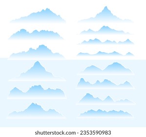 Silhouette mountains on a white background. Mountains sketch set. Blue mountains in the distance. Mountain Shapes For Logos